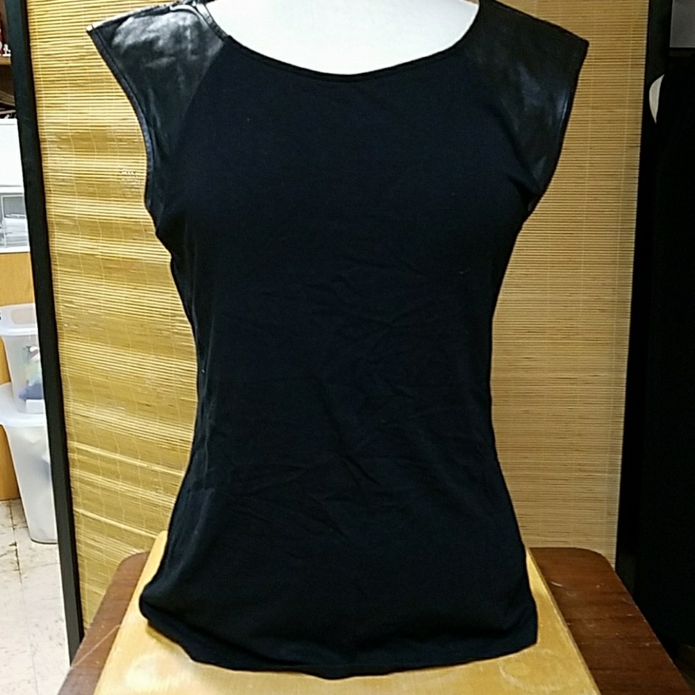 Faux leather black tee
